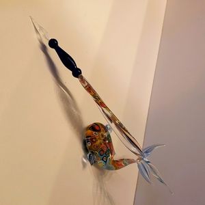 Murano Millefiore Style Glass Pen & Pen Stand